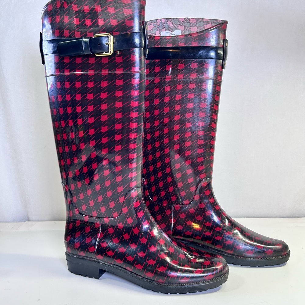 Lauren Ralph Lauren Rossalyn II  Red & Black Houndstooth Tall Rain Boots Size 7B